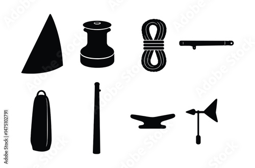 Sailing yacht silhouette icons set – simple and nautical design elements