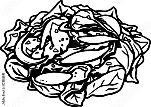 Fresh Green Salad with Onion Healthy Food Illustration