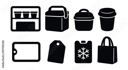 Yogurt storage icons set – silhouette, dairy and container symbols