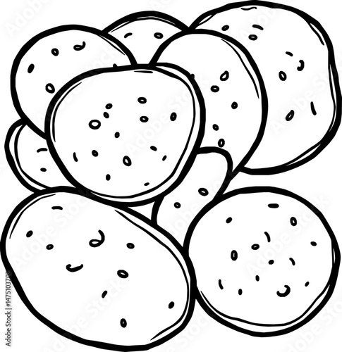 Sliced Potatoes A Simple Line Drawing of Potato Rounds