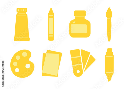 Art supplies icons set – outline, creative tools and drawing essentials collection