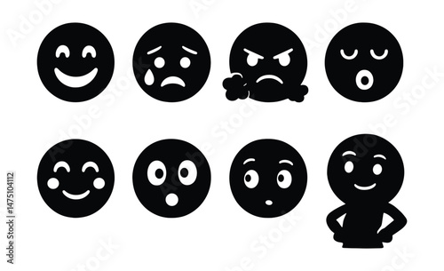 Emotional icons set – silhouette, mood and expression emotive symbols