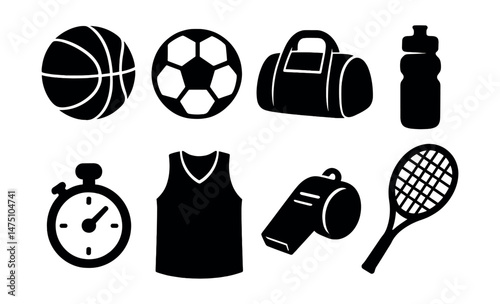 University sports silhouette icons set – simple, athletic and team game symbols