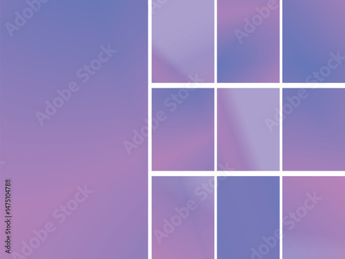 Array of soft pastel gradient squares, gentle lavender and blue, modern color set