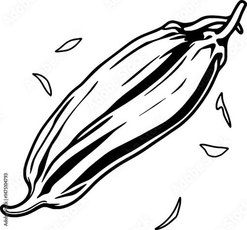 Stylized Line Drawing Of A Single Okra Pod