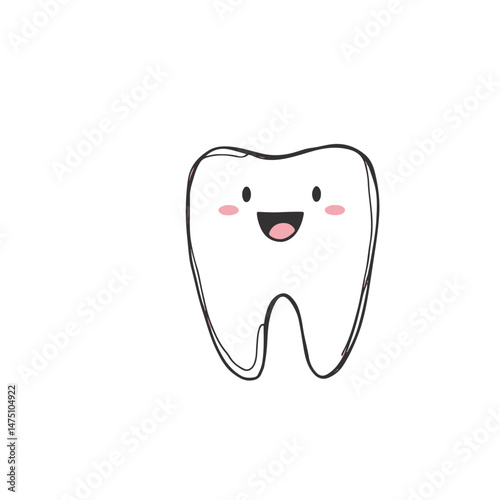 Happy cartoon tooth smiling on a white background  