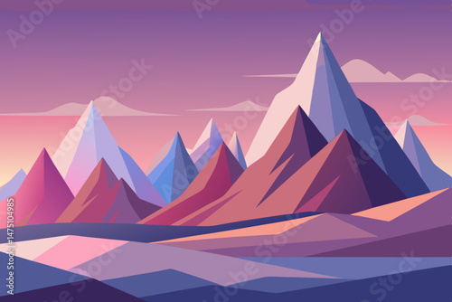 Abstract Low Poly Mountain Range at Sunset