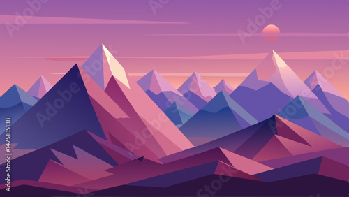 Abstract Geometric Mountain Range at Sunset Landscape