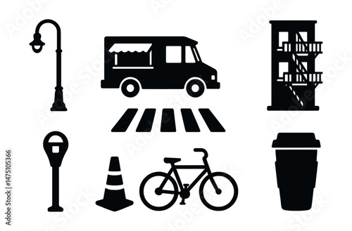 Urban living icons set – silhouette, city life and metropolitan symbols