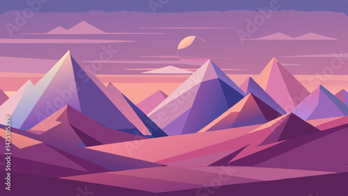 Abstract Geometric Mountain Landscape at Sunset
