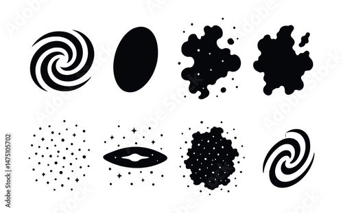Galactic icons set – silhouette, cosmic and space motif collection