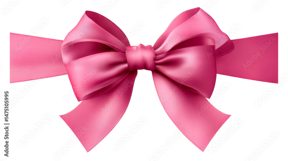 Fototapeta premium Pink satin bow with flowing ribbon on a transparent background