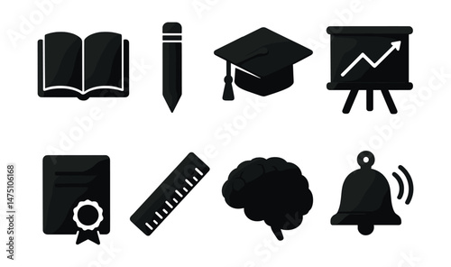 Educational icons set – silhouette, simple learning and academic symbols