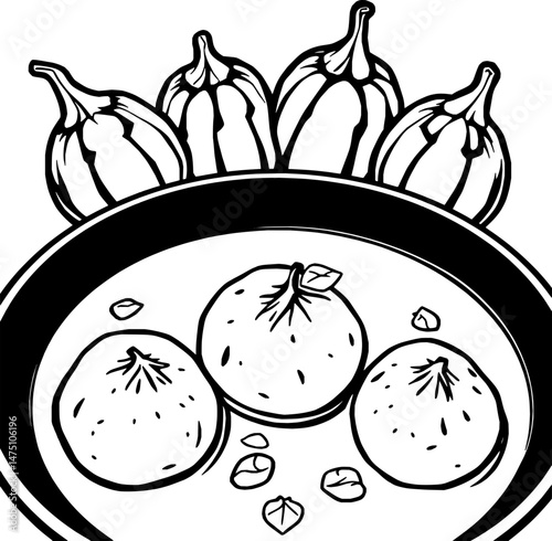 Steaming Dumplings in Spicy Orange Broth with Eggplants