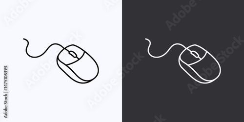 Computer Mouse Icon – Vector Outline – Black and White Preview