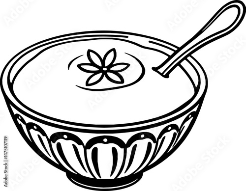 Creamy Yellow Dessert in Ornate Bowl with Spoon