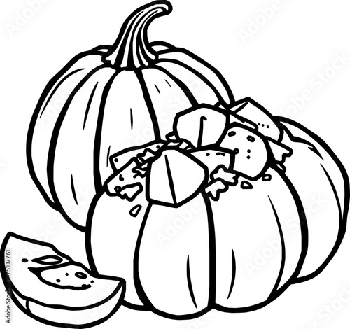 Autumn Pumpkin Cubed Pieces Inside Whole Gourd