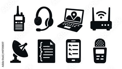 Police communication icons set – silhouette, emergency and security visuals