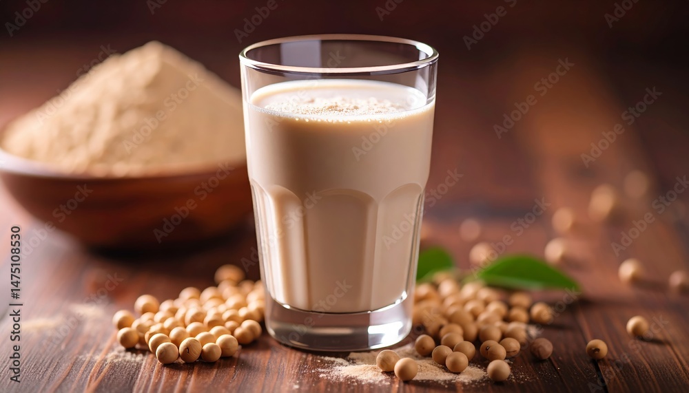 soy protein powder and glass of protein drink soy protein powder and glass of protein drink
