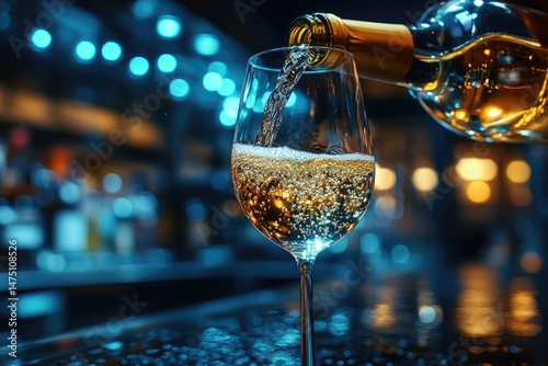 Wallpaper Mural White wine pouring, bar, night, bokeh, drink Torontodigital.ca