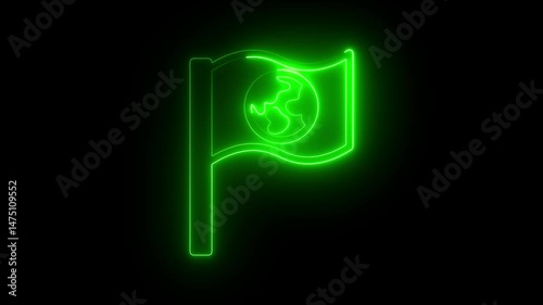 neon line flag icon animation video on black background