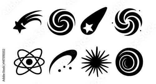Cosmic elements silhouette icons set – celestial, abstract and space symbol design