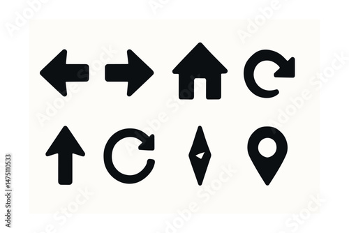 Navigation arrows icons set – silhouette, simple and directional vector symbols