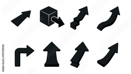 Arrow icons set – 3d, simple directional and arrowhead graphics for navigation