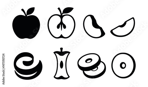Apple icons set – silhouette, fruit design and clipart symbols for creative projects