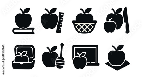 Apple silhouette icons set – simple, fruit and food symbol collection for design