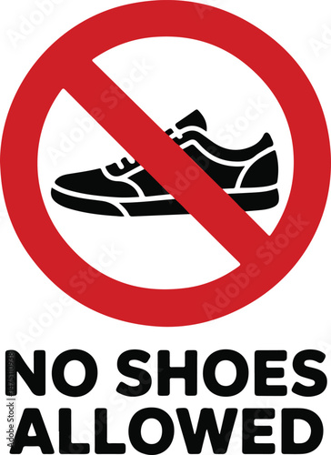 No Shoes Sign Minimalist vector shoes black silhouette with laces and red slash, highlighting cleanliness and rules in a restricted design