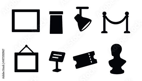 Art gallery silhouette icons set – modern and minimalist exhibit and museum symbols