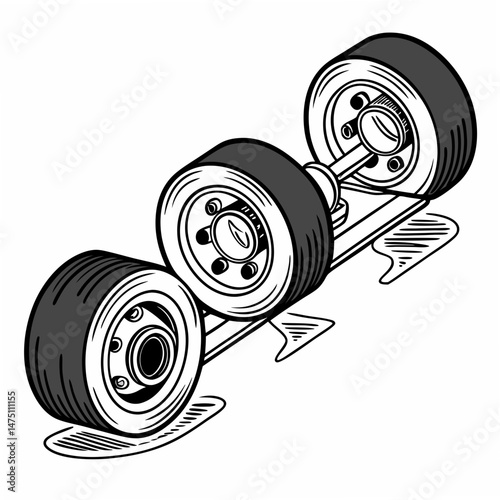 Vector illustration of a wheel assembly with tires and detailed components