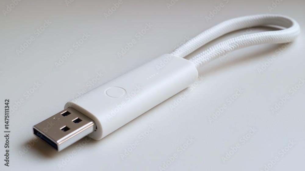 Fototapeta premium White USB flash drive with cord