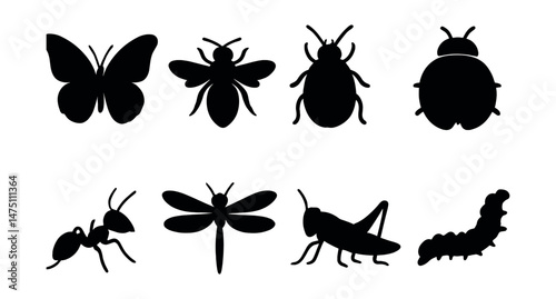 Insect silhouette icons set – simple, bug and nature design collection