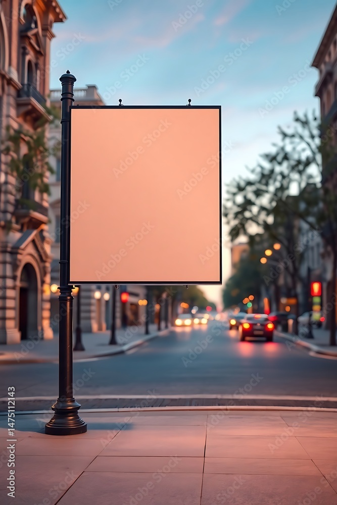 Fototapeta premium Urban Street Blank advertisement billboard Banner with Vibrant City Lights