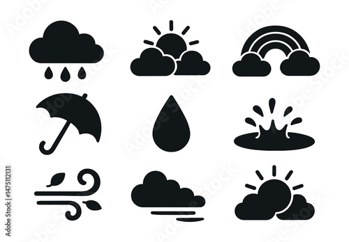 Spring weather icons set – silhouette, seasonal and nature symbols