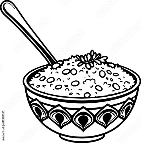 Rice And Beans In Ornate Bowl With Spoon
