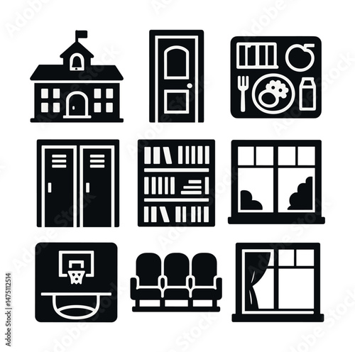 School life icons set – silhouette, educational and academic symbols for learning