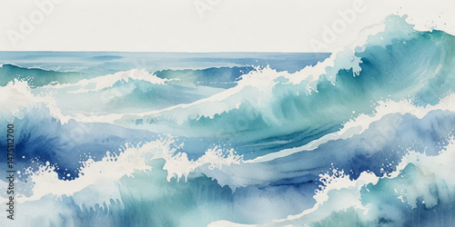 Beautiful soft blue sea water, ocean wave background. Soft blue and white hand printed creative marble texture ocean background.	