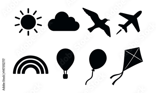 Daytime sky icons set – silhouette, atmospheric, sky-themed graphic elements