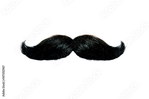 Stylish black mustache with curled tips on transparent background