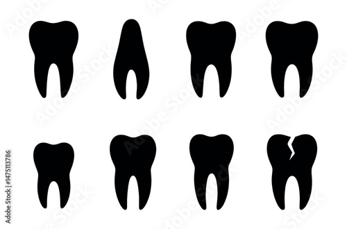 Dental health silhouette icons set – sleek, tooth and dentistry symbols