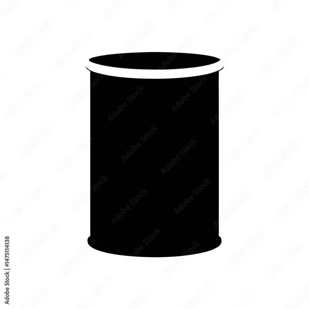 Simple black cylindrical object with a white rim, against a white background Simple black cylindrical object with a white rim, against a white background