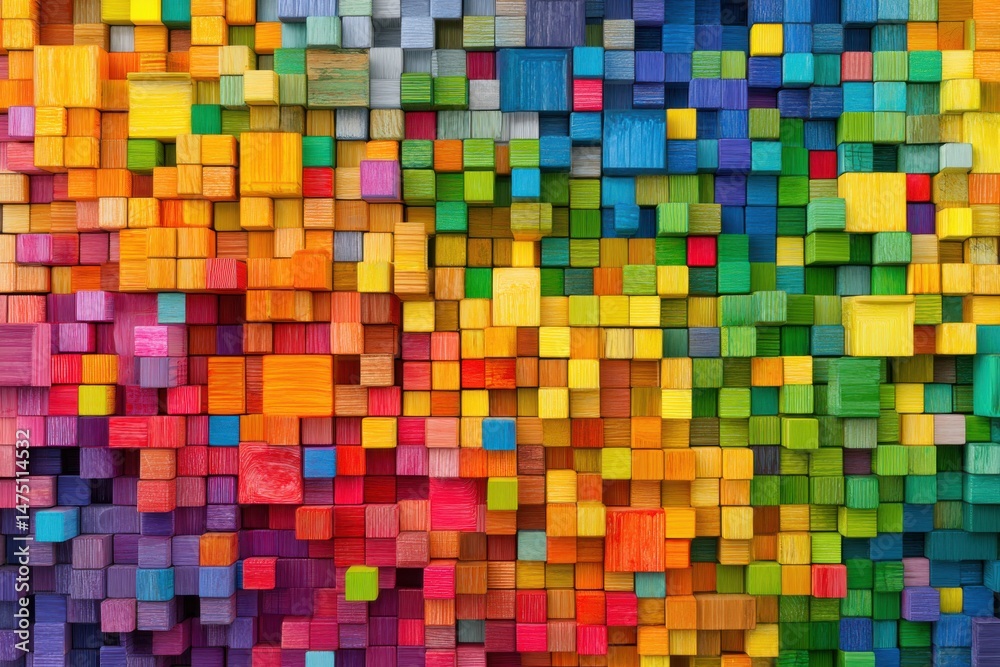Fototapeta premium Abstract Colorful Cubes 3D Rendered Background Texture Pattern Close Up Full Frame Geometric Design