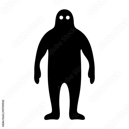 Silhouette of a mysterious creature standing with glowing eyes in darkness