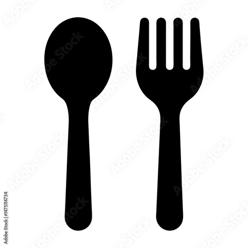 Spoon and fork in bold black simple silhouette style illustration design