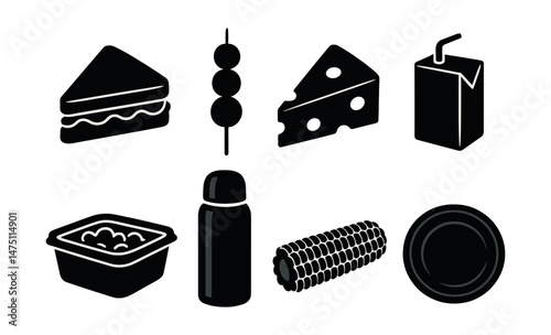 Picnic essentials icons set – silhouette, outdoor and food visuals for summer events