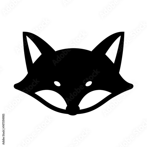 Simple and striking black silhouette of a fox head on white background
