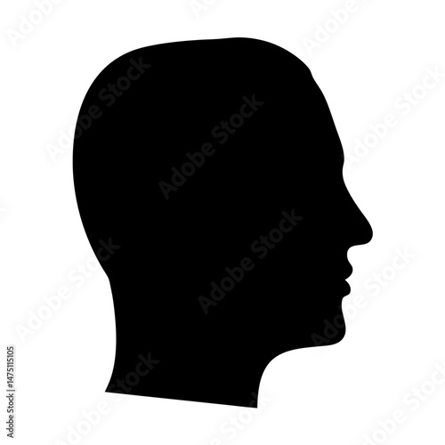 Simple black silhouette of a human head in profile view, vector illustration
